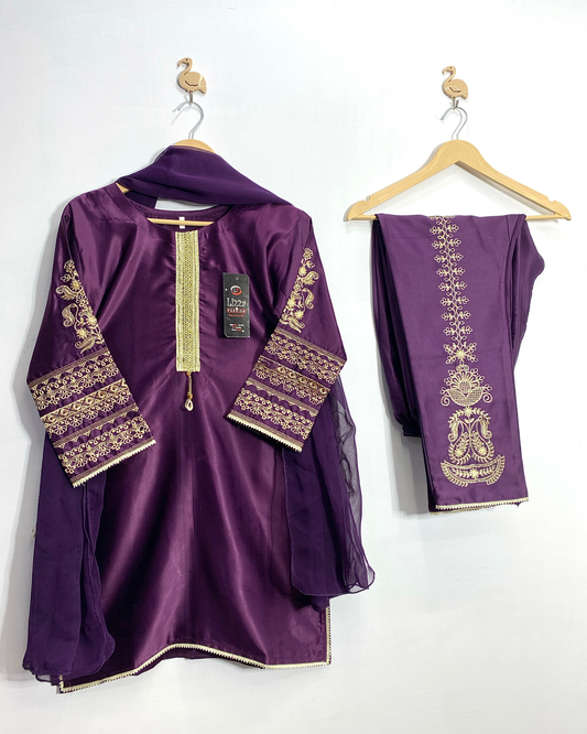 Silk ( Embroidered )  - Dark Purple