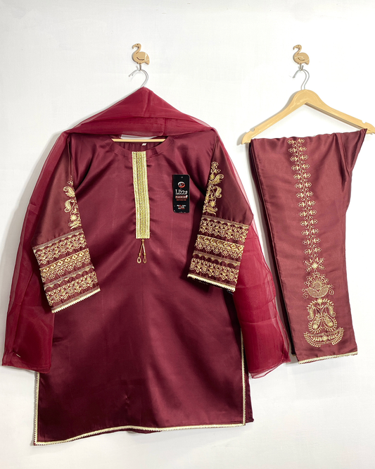 Silk ( Embroidered )  - Deep Maroon